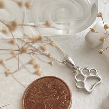 Load image into Gallery viewer, "Paws" Paw Print Pendant Necklace In Sterling Silver