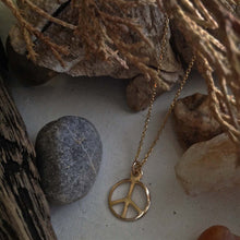 Load image into Gallery viewer, &quot;One Love&quot; Gold Filled Peace Sign Charm Necklace
