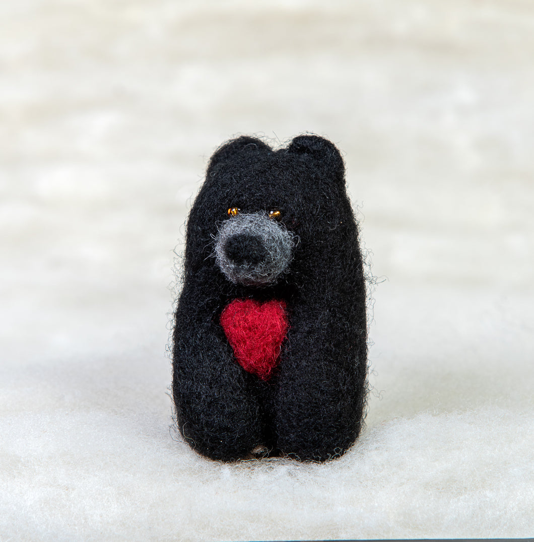 Black Bear With Red Heart Felti