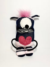 Load image into Gallery viewer,  Handmade Stuf&#39;d Sock Monster Black in White with Pink Hair
