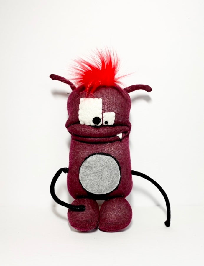 Handmade Stuf'd Sock Monster Brown with Grey Patch fun hair