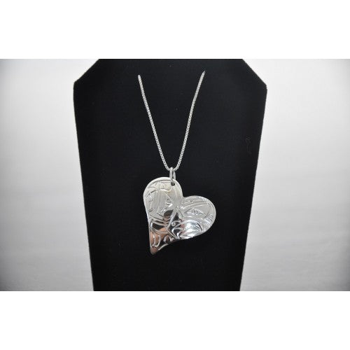 Sterling Silver Heart Necklace With An Eagle and Whale Design Necklace Handmade by Vincent Henson
